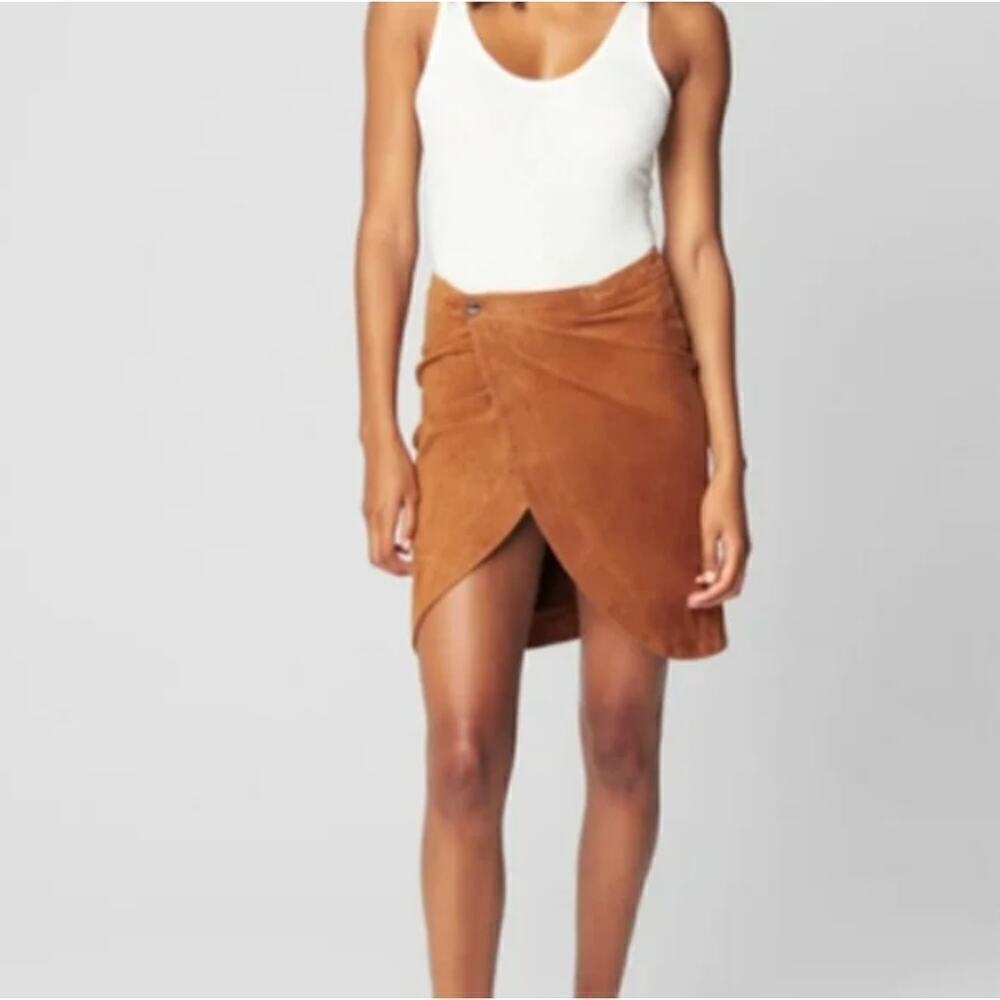 NWT BLANKNYC Wall Flower Tan 100% Leather Suede Mini Wrap Skirt • Size 25 🗣